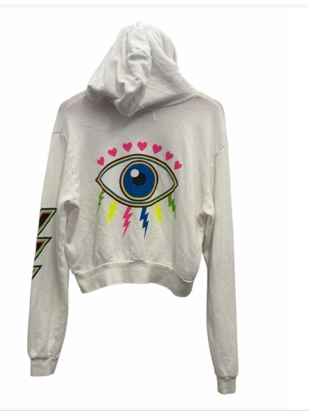Lauren Moshi White Eye Graphic Hoodie with Neon Lightning